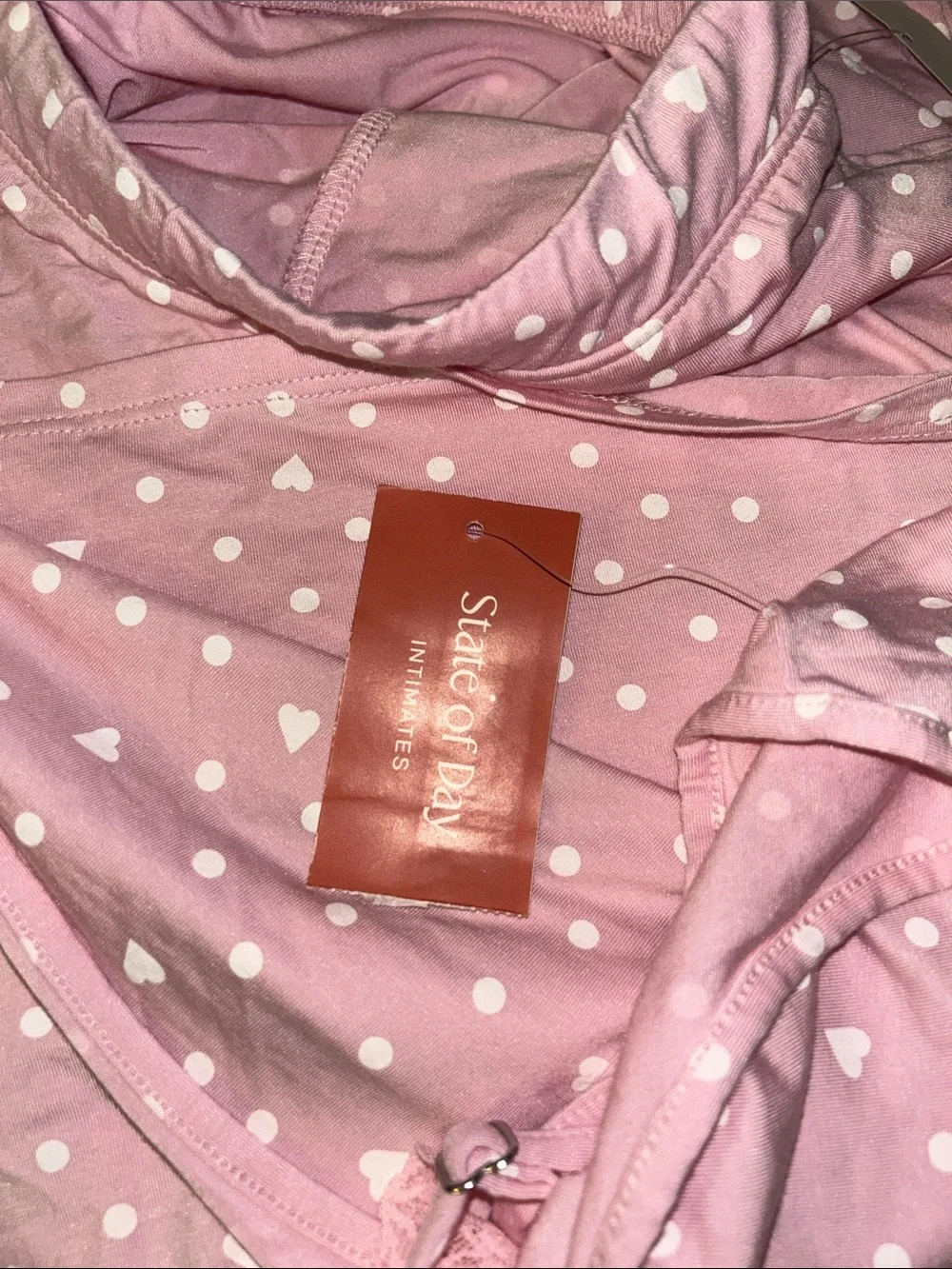 NWT Plus Size Heart & polka dot pink sleep set with lace decor